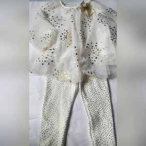 Nannette Kids 24 Mo. Top & 2TCat & Jack Pants White and Gold NWT Set